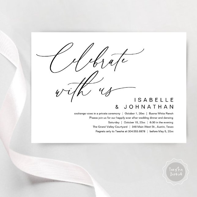 So, We Eloped, Romantic Wedding Dinner Party Einladung (Romantic Wedding Dinner Party, Celebrate with us Lunch Brunch Modern Invites Card  PDF White Black)