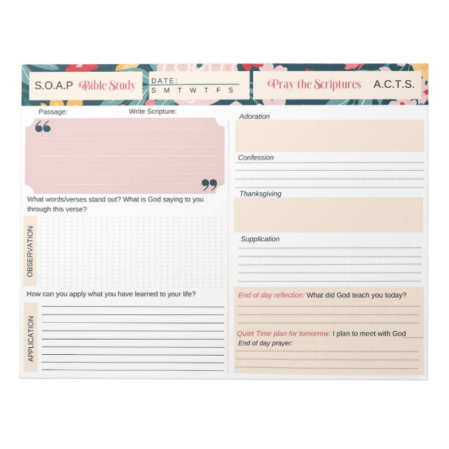 SOAP Bible Studies Journal Notizblock (Vorderseite)