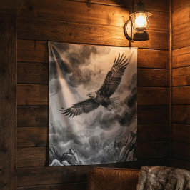 Soaring Eagle Mountain Tapestry | Black and White Wandteppich