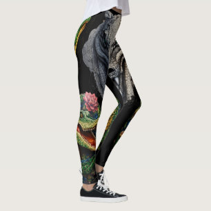 "Sobek's Serenity: Abstrakter Krokodil-Kopf Tattoo Leggings
