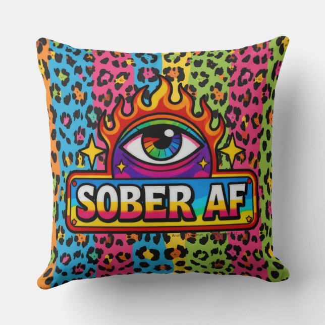 Sober AF - Regenbogen Leoparden Druck -  Kissen (Rückseite)