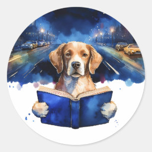 Sober Dog Reading Big Book Erholung Runder Aufkleber