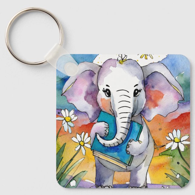 Sober Elephant mit Big Book OM Gebet CUSTOM Schlüsselanhänger (Vorderseite)