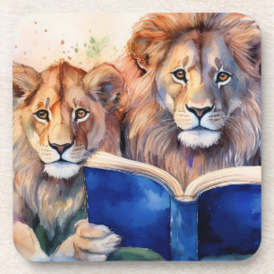 Sober Lion Pride Lesen von Big Book Erholung Getränkeuntersetzer