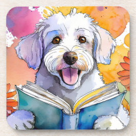 Sober Schnoodle Dog Reading Big Book Erholung Getränkeuntersetzer