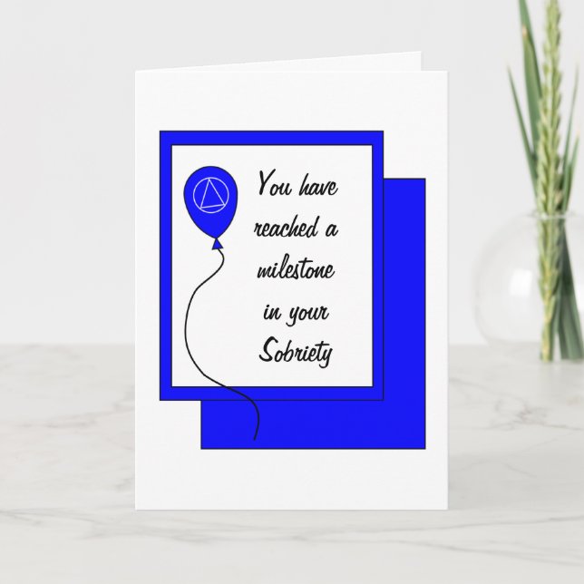 Sobriety Birthday Blue Balloon Herzlichen Glückwun Karte (Vorderseite)