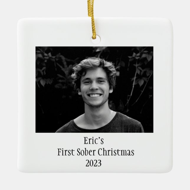 Sobriety Geschenk Keepake Minimales Foto Keramikornament (Vorderseite)