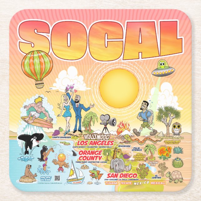 SoCal Rechteckiger Pappuntersetzer (Vorderseite)