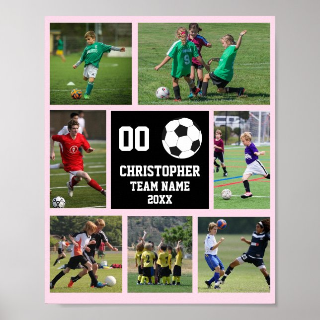 Soccer 7 Foto Collage Pink Blush Teamname Poster (Vorne)