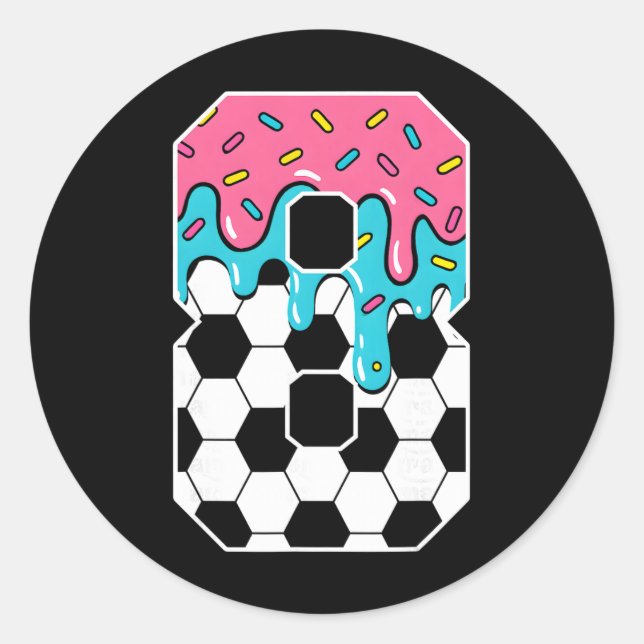 Soccer 8 Year Old Ice Cream Drip Youth 8th Birthda Runder Aufkleber (Vorderseite)