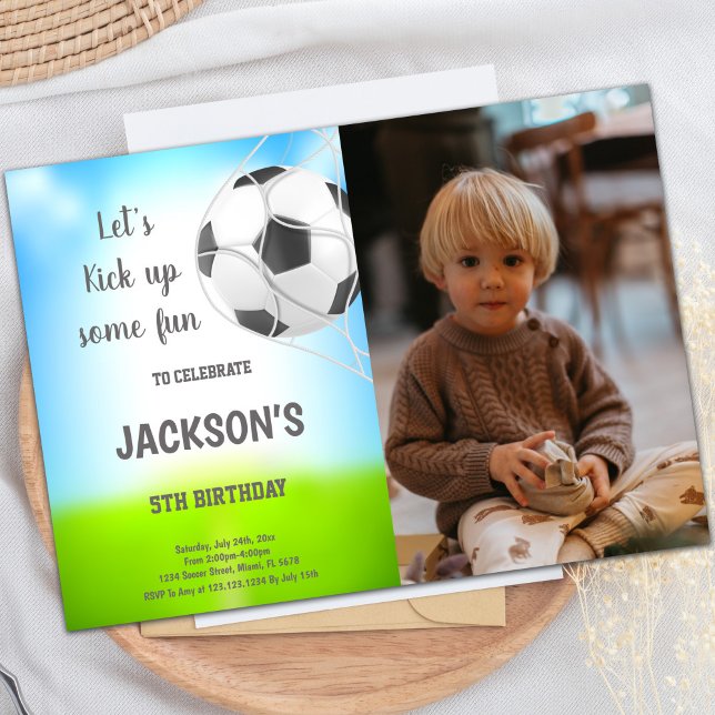 Soccer Anniversaire Invitation avec photo (Ball in Net Soccer Birthday Invitations with photo)