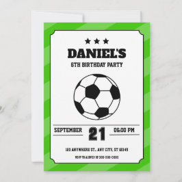 Soccer Anniversaire Invitation Simple Vert