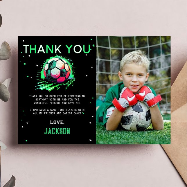 Soccer Ball Anniversaire Photo Carte de remercieme (Créateur téléchargé)