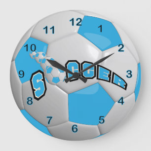 Soccer Ball Baby Blue Große Wanduhr