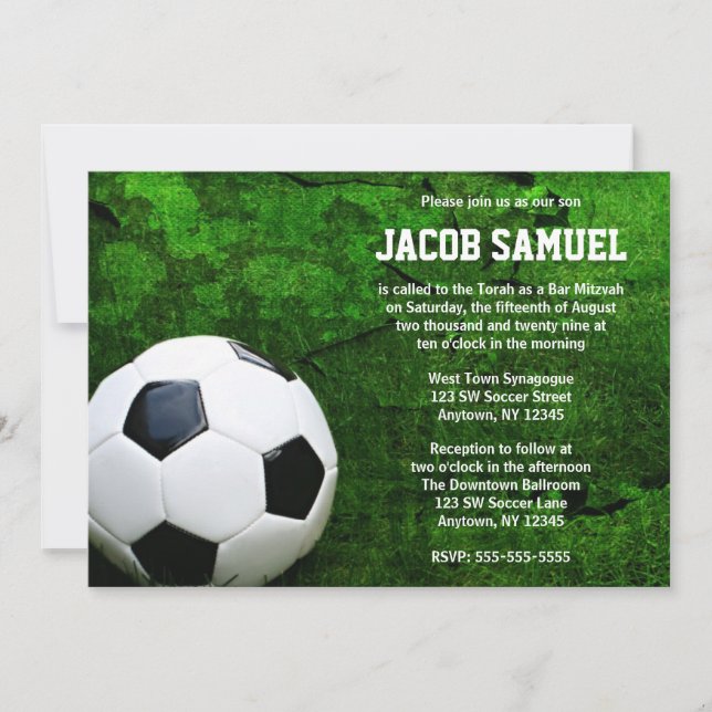 Soccer Ball Bar Mitzvah Einladung (Vorderseite)