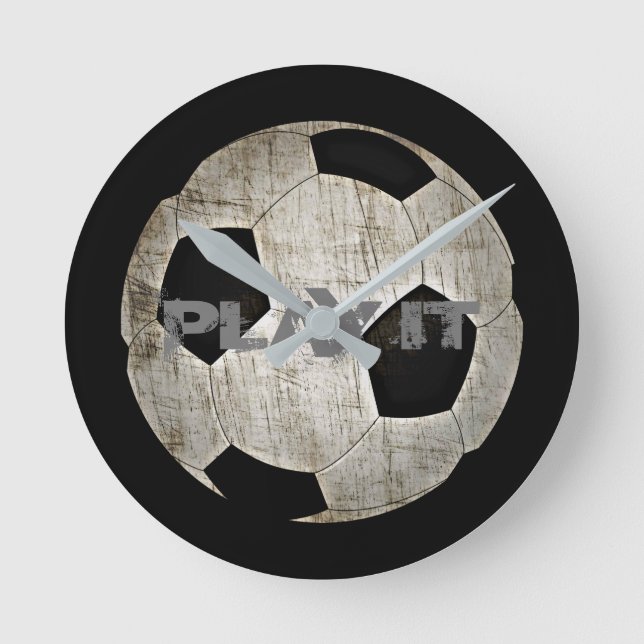 Soccer Ball Black and White Boys Bedroom Decor Runde Wanduhr (Vorderseite)