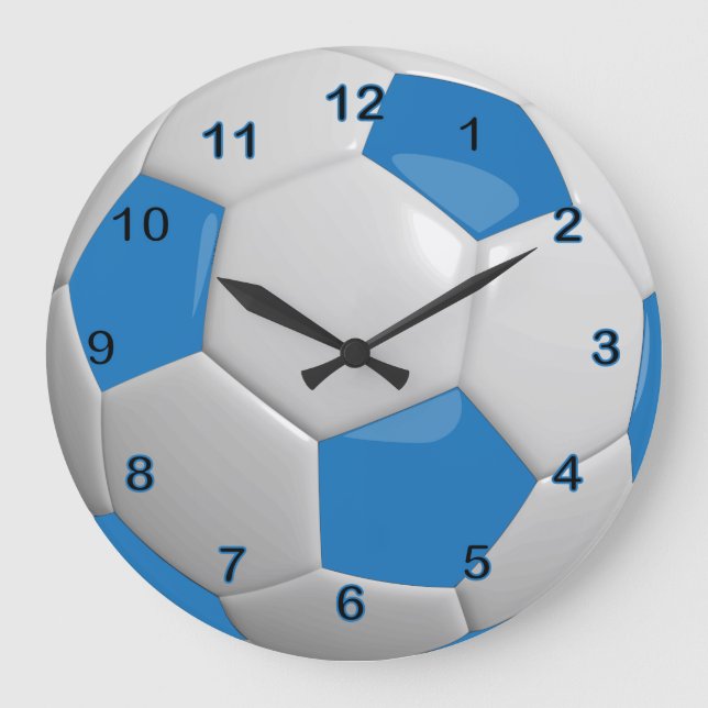 Soccer Ball | Blue Große Wanduhr (Vorderseite)