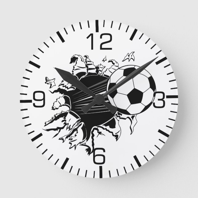 Soccer Ball Busting Out Runde Wanduhr (Vorderseite)
