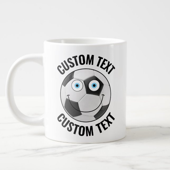 Soccer Ball Custom Happy Face & Personalisiert Tex Jumbo-Tasse (Links)