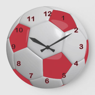 Soccer Ball Dark Red Große Wanduhr