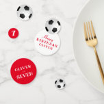Soccer Ball Football Red Kid`s Birthday Konfetti<br><div class="desc">Soccer Ball Football Red Kid`s Birthday Confetti. Cute birthday party confetti for the birthday party with a soccer theme. Personalize with your child`s name. You can change the age number.</div>