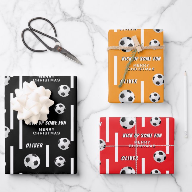 Soccer Ball Football Sports Kids Merry Christmas Geschenkpapier Set (Vorderseite)