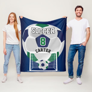 Soccer Ball - Green, White and Blue Fleecedecke