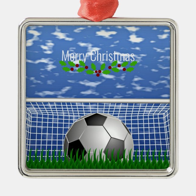 Soccer ball in the net, Merry Christmas, Ornament Aus Metall (Vorne)