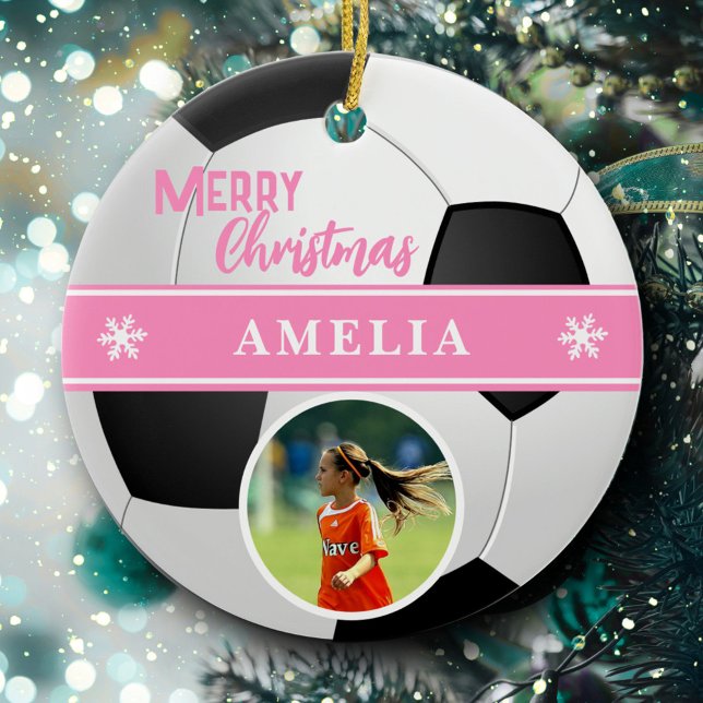 Soccer Ball Individuelle Name Frohe Weihnachts-Fot Keramik Ornament (Von Creator hochgeladen)