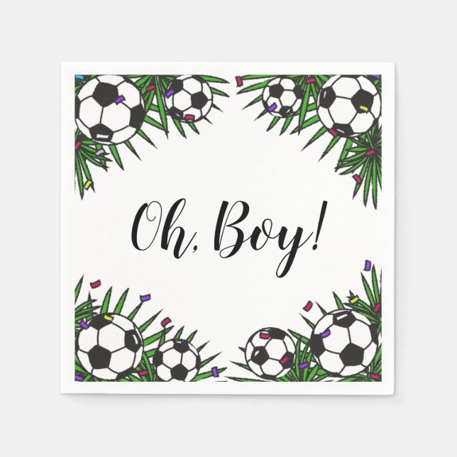 Soccer Ball Oh Boy Sports Game Thema Kinderdusche Serviette (Vorderseite)