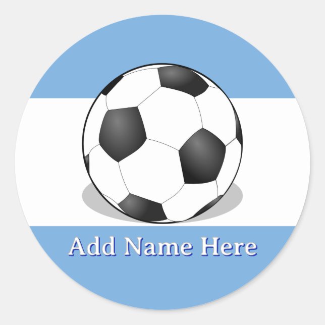 Soccer Ball on Light Blue and White Background Runder Aufkleber (Vorderseite)