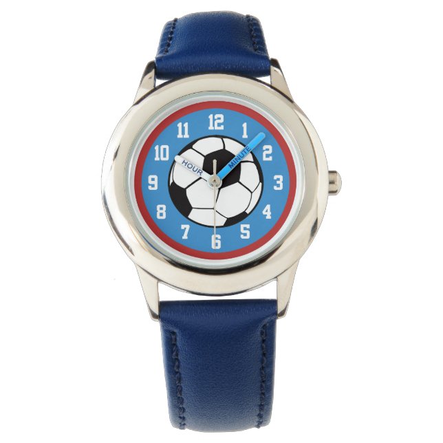 Soccer Ball Red Blue Armbanduhr (Vorderseite)