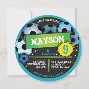SOCCER BALL ROND Bleu Anniversaire Invitation de f