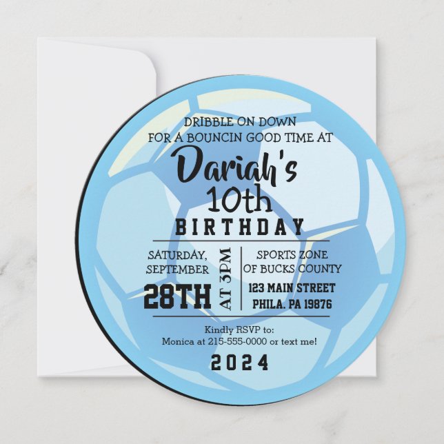 SOCCER BALL ROND Bleu Anniversaire Invitation de f (Devant)