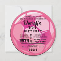 SOCCER BALL ROND rose Anniversaire Invitation