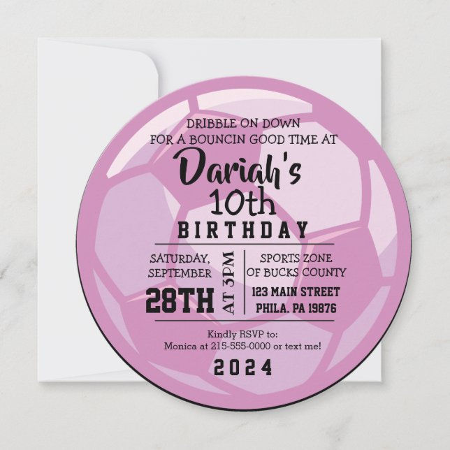SOCCER BALL ROND rose Anniversaire Invitation (Devant)