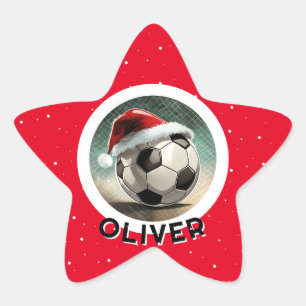 Soccer Ball Rote Weihnachtsmannmütze Weihnachtskid Stern-Aufkleber