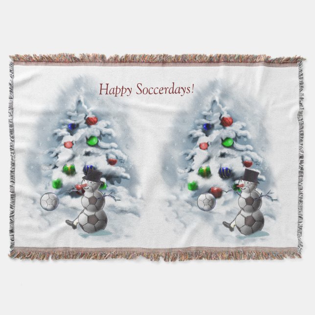 Soccer Ball Snowman Weihnachten Decke (Vorderseite)