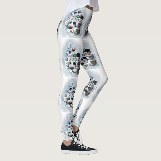 Soccer Ball Snowman Weihnachten Leggings (Rechts)