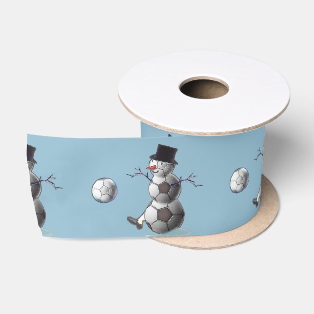 Soccer Ball Snowman Weihnachten Satinband (Spule)