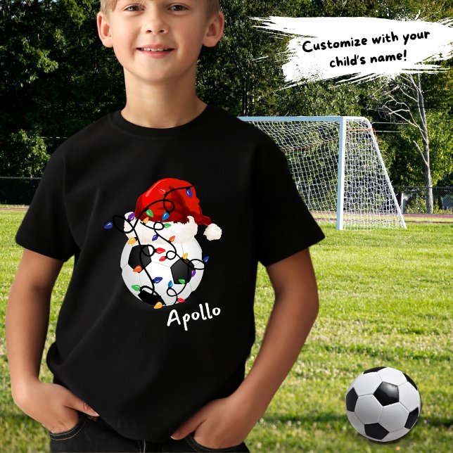 Soccer Ball Weihnachtslicht Weihnachtsmannmütze Ki T-Shirt (Von Creator hochgeladen)