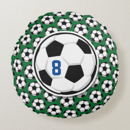 Soccer Ball White Black Green Custom Team Number Rundes Kissen