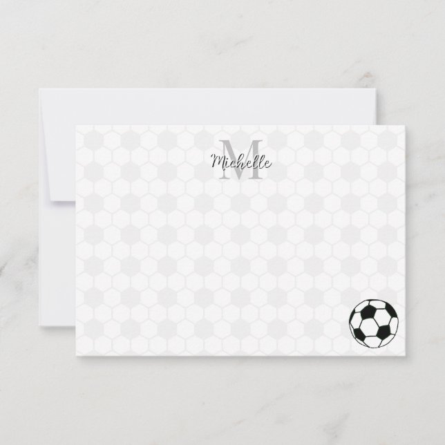 Soccer Balls Black and White Custom Monogram Mitteilungskarte (Vorderseite)