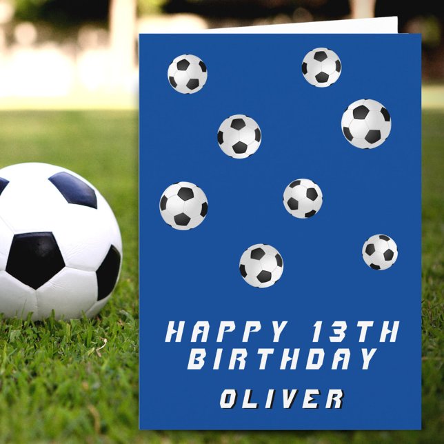 Soccer Balls Blue Boy Happy Birthday Karte (Von Creator hochgeladen)