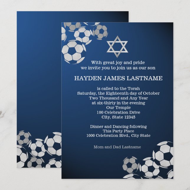 Soccer Bar Mitzvah Invitation (Devant / Derrière)