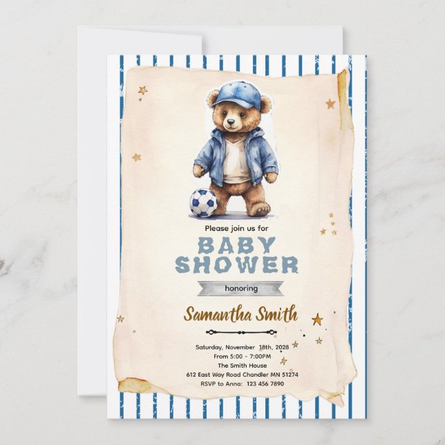 Soccer Bear Baby Shower Invitation Einladung (Vorderseite)