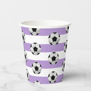 Soccer-Becher aus lila und weißem Streifen Pappbecher