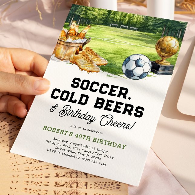Soccer, Beers & Cheers Adult Birthday Einladung (Von Creator hochgeladen)