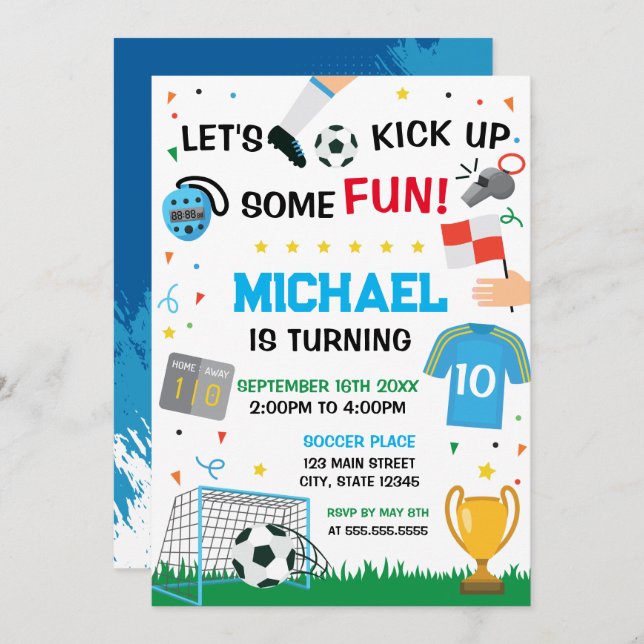 Soccer Birthday boy Invitation (Devant / Derrière)