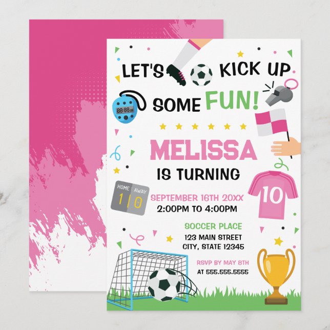 Soccer Birthday girl Invitation Einladung (Vorne/Hinten)